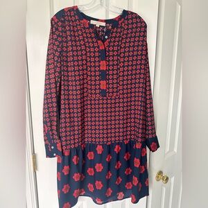 LOFT Navy Dress with Red Floral Print